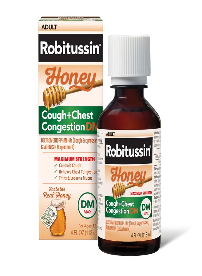 Robitussin Maximum Strength Honey Cough + Chest Congestion DM, Cough Medicine for Cough and Chest Congestion Relief Made with Real Honey- 4 Fl Oz Bottle - Image 1